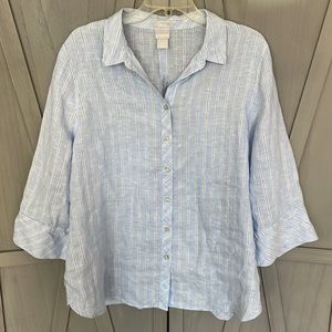 Button down light blue linen top